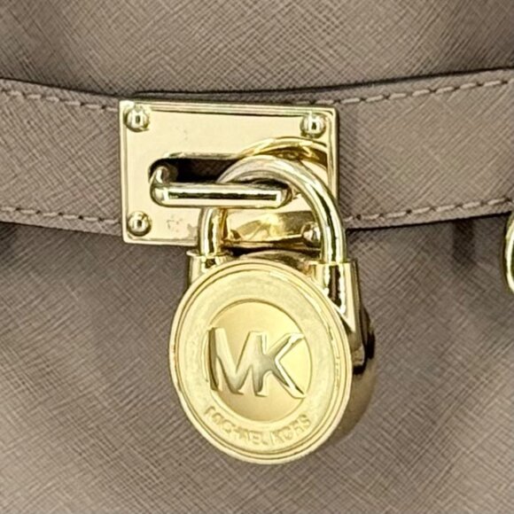 Michael Kors Taupe Saffiano Leather Satchel Hand/Shoulder Bag Large w/Gold Lock - Picture 5 of 15